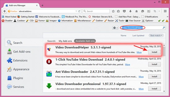 Download videos using firefox